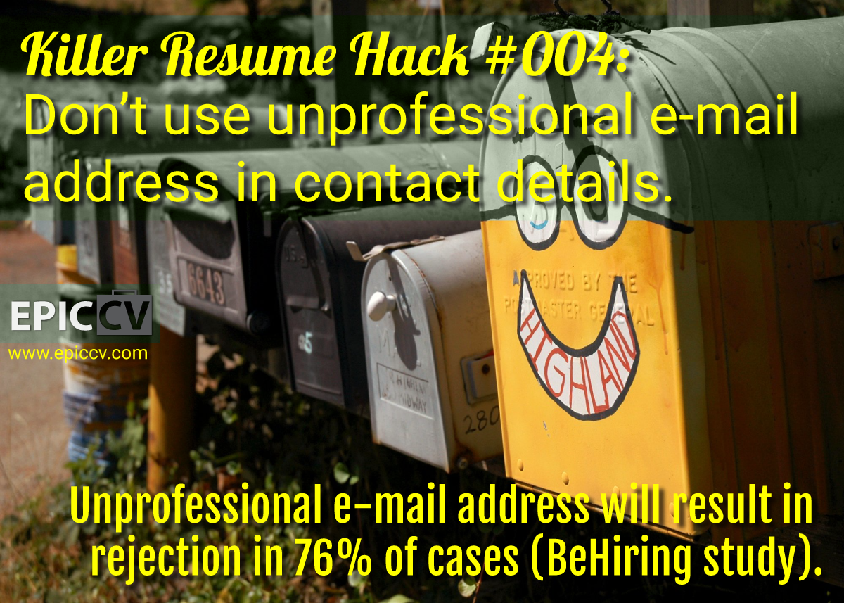 Killer Resume Hack #004: Don't use unprofessional e-mail address