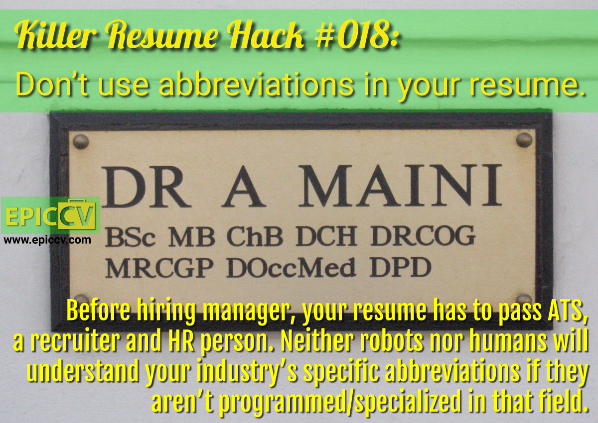 Killer Resume Hack #018: Don't use abbreviations in your resume